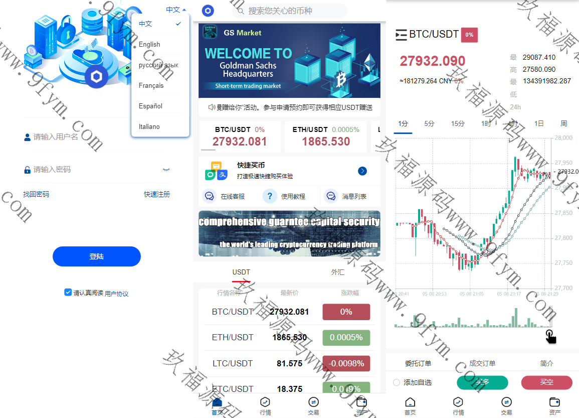 6国语言微盘/新版微交易所微盘系统/外汇期货贵金属虚拟币微盘源码下载