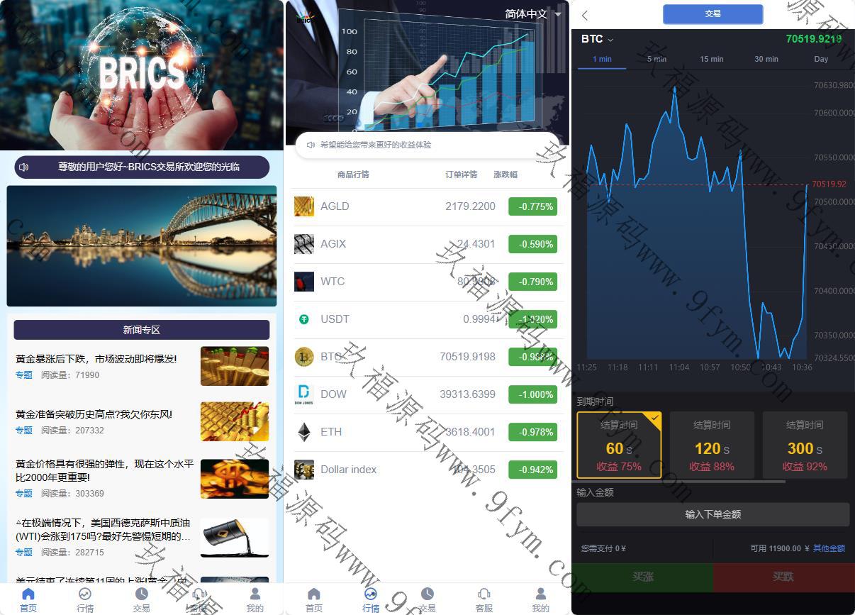 全新UI多语言微盘秒合约优化修复版/虚拟货币交易/余利宝理财