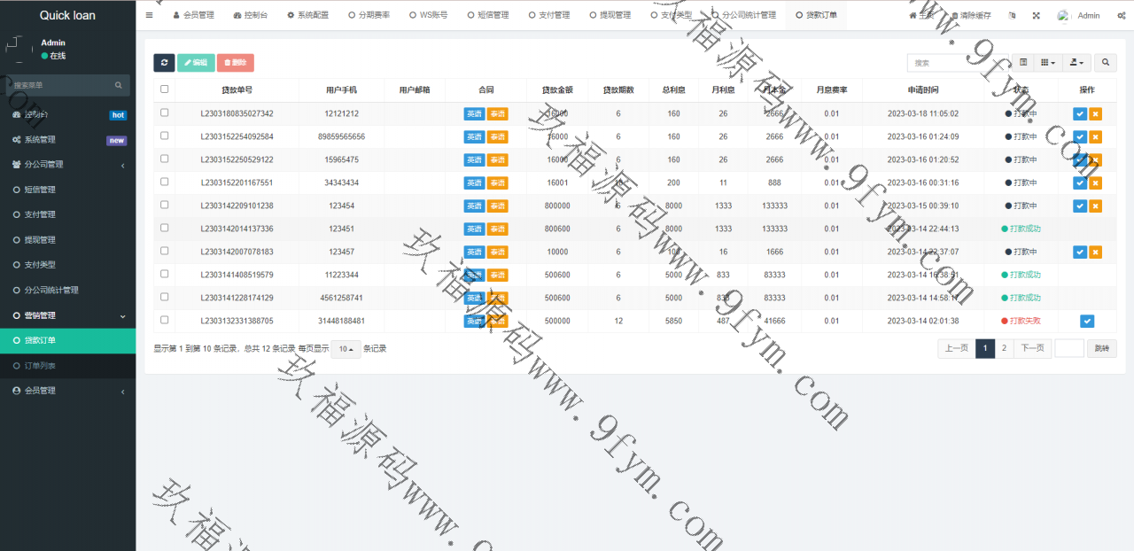 全开源小额贷款系统/套路贷系统/前端使用uniapp开发/后端使用fastadmin