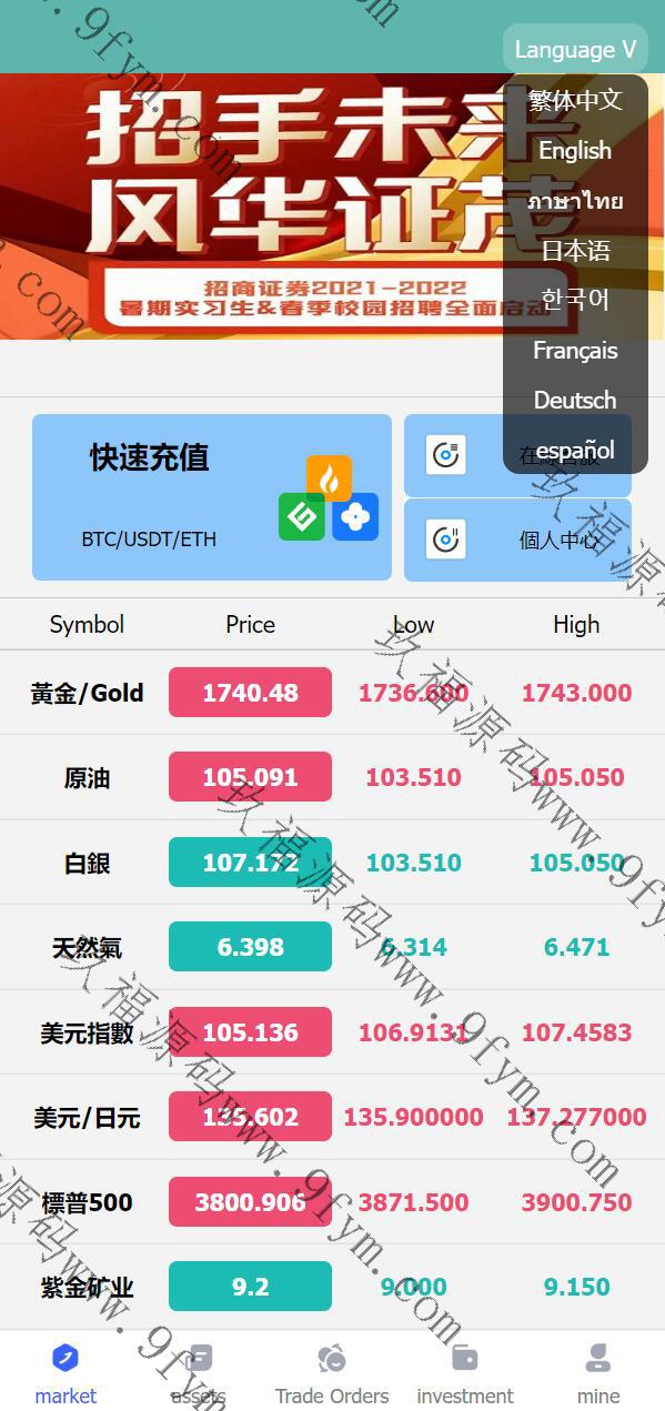全新UI优化版八国语言微盘系统/外汇微交易系统/投资理财源码