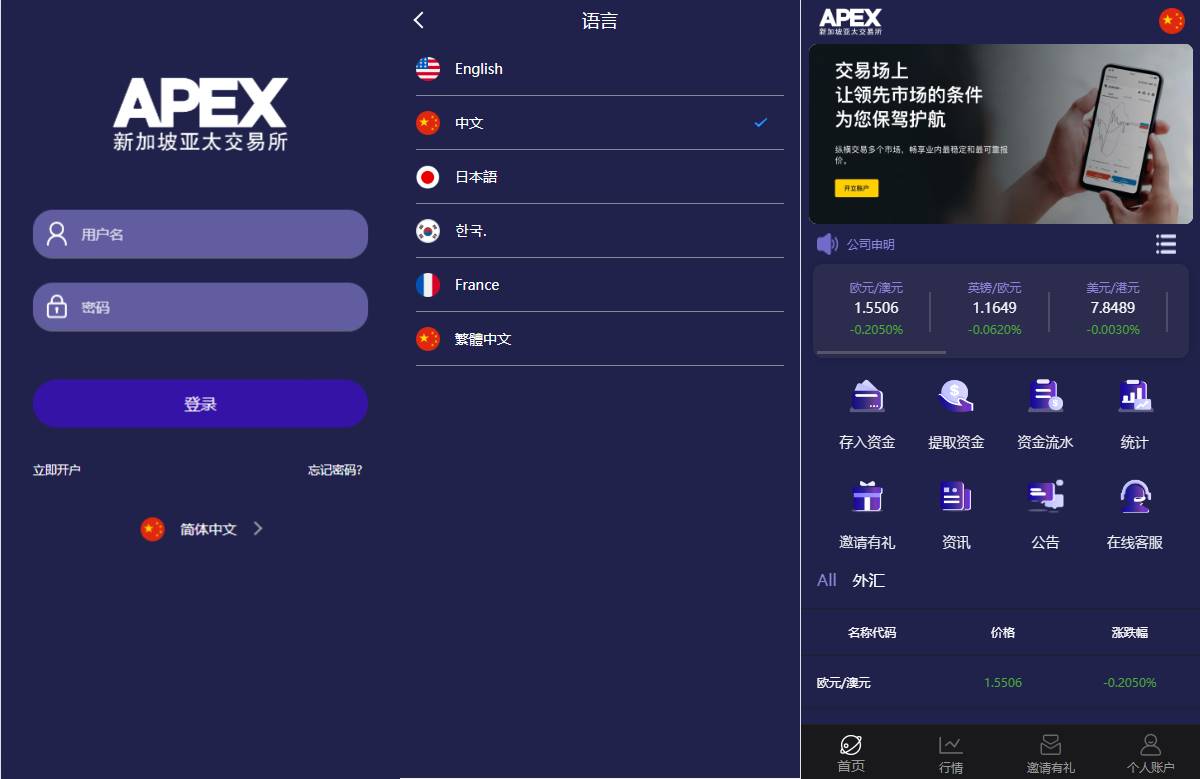 海外APEX新UI多语言微盘外汇系统/时间盘微盘源码 - 图1