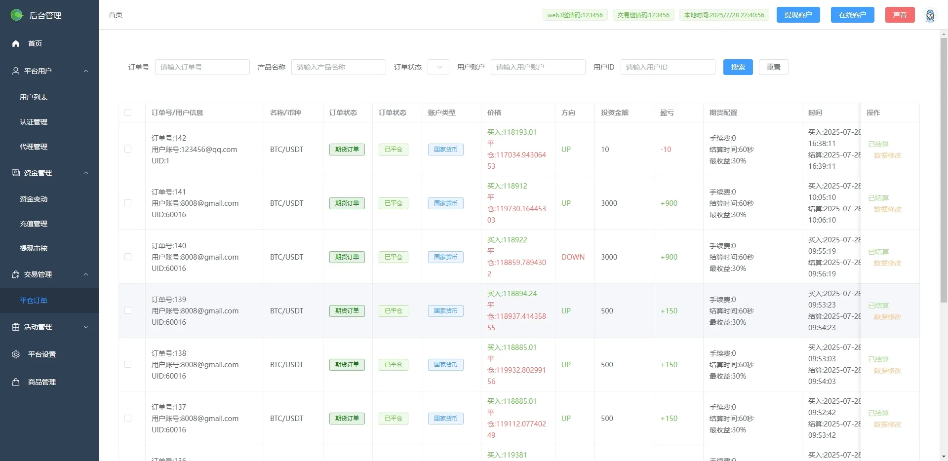 【多语言海外GMX微盘交易源码】JAVA虚拟币微盘时间盘源码带消息通知修改平仓数据代理源码 - 图10