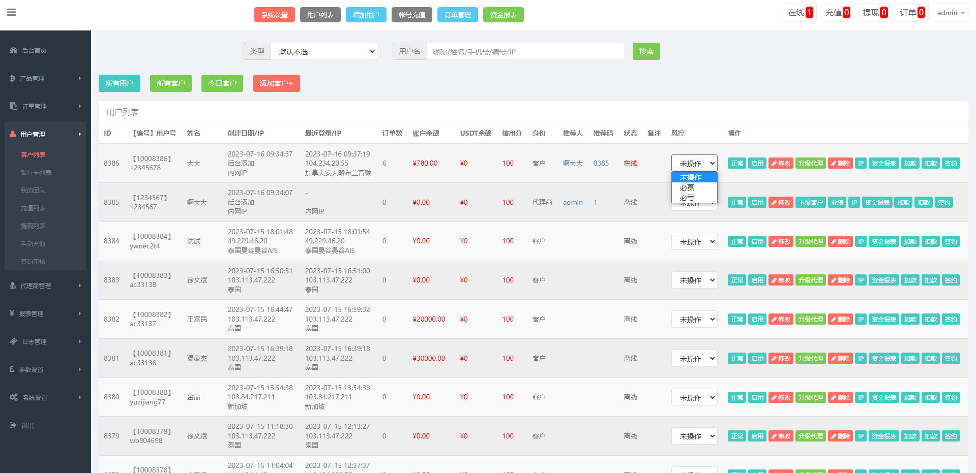 运营版微盘期货交易系统/微交易源码/代理后台/用户风控 - 图12