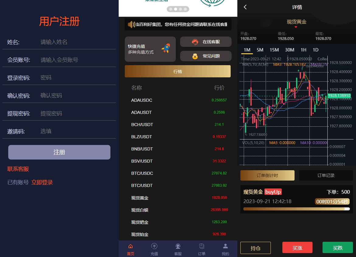 二次开发/运营版微盘系统/期货黄金白银交易/微交易源码/代理后台
